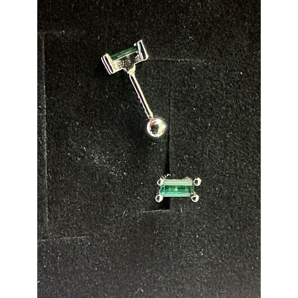 Natural Green Zircon Sterling Silver Baguette Earrings - Picture 2 of 3
